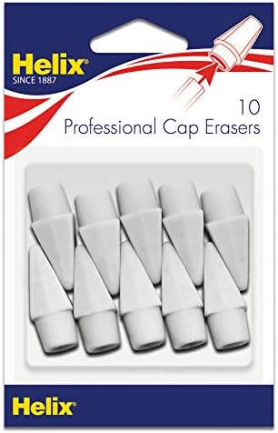 Helix - Professional Pencil Cap Erasers 10ct - Efficient Correction - Durable & Clean - Ideal for Students and Professionals - Latex Free