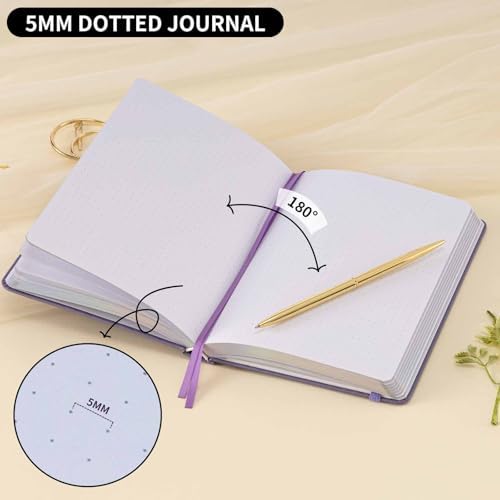 Dot Grid Journal with 160GSM Thick Paper, 192 Pages, A5 Dotted Notebook for Work, School, Travel | 180° Lay Flat, Foil Stamped Cover, Elastic Band, 2 Bookmarks & Inner Pocket (Purple Castle)