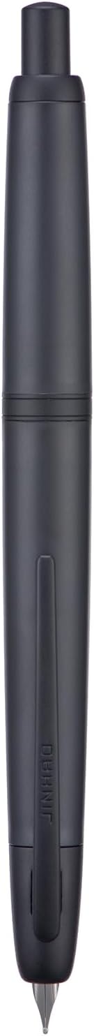 Jinhao 20 Press Fountain Pen, Matte Black Retractable Medium Nib with Ink Converter Set (Black Clip)