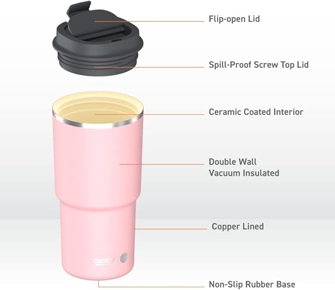 asobu 22oz Extra Large Ceramic-Lined Travel Mug with No Metal Taste-Keeps Flavors True - Double-Wall Vacuum Insulated Coffee Mug with Spill-Proof Pop-Open Lid for Hot Drinks