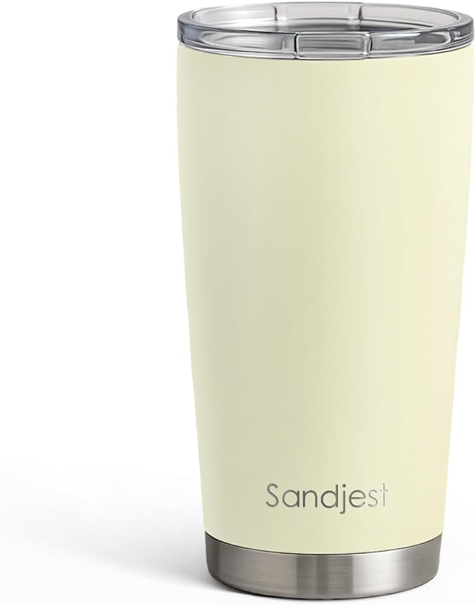 SANDJEST Stainless Steel Tumbler 20 oz, Double Wall Vacuum Insulated Mug with Lid, Travel Coffee Cup for Women Girls Friends Sisters,Birthday Christmas (Butter)