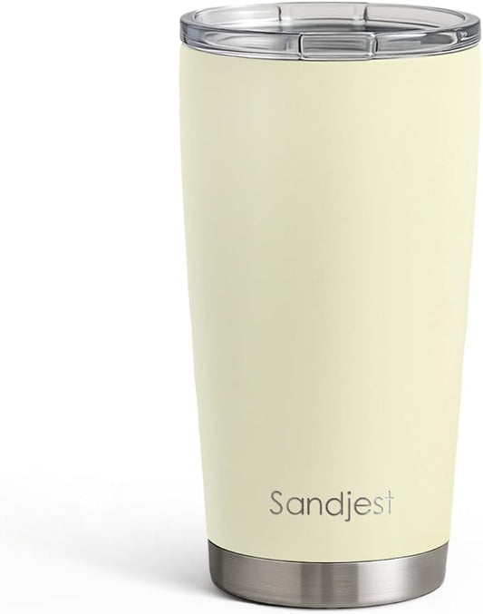 SANDJEST Stainless Steel Tumbler 20 oz, Double Wall Vacuum Insulated Mug with Lid, Travel Coffee Cup for Women Girls Friends Sisters,Birthday Christmas (Butter)