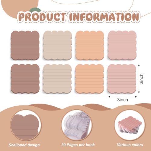 Eaasty 8 Pack Scalloped Sticky Notes Lined 3" X 3" Brown Memo Pads