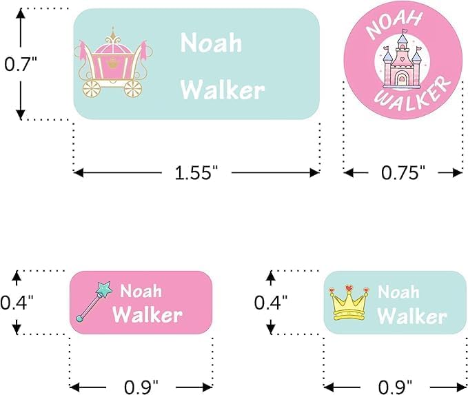 Waterproof Custom Name Stickers (135 Labels) - Personalized Daycare Labels for Clothing, Water Bottles, Lunch Boxes & School Supplies - Ideal for Camp & Daycare - No-Iron (Princess)