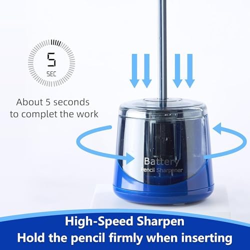 Battery Powered Electric Pencil Sharpener, Small Battery Operated Pencil Sharpeners Portable, Fast Sharpen, Suitable for 6-8mm No.2/Colored Pencils, School, Classroom, Office, Home(PS-02)