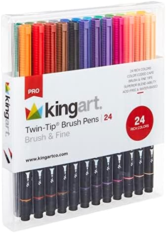KINGART PRO 445-24 Dual Twin-Tip Brush Pens, Multicolor, 24-Colors