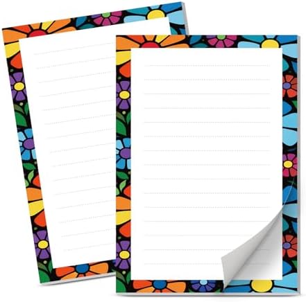 Lined Sticky Notes 4x6 in, 2 Pack Large Cute Notepads with Lines Self-Stick Note Pad, Funny Memo Pads Strong Adhesive for Office, Home Colorful Boho Flowers