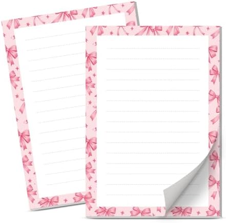 Lined Sticky Notes 4x6 in, 2 Pack Large Cute Notepads with Lines Self-Stick Note Pad, Funny Memo Pads Strong Adhesive for Office, Home Pink Cute Bowties