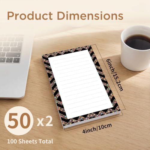Lined Sticky Notes 4x6 in, 2 Pack Large Cute Notepads with Lines, Bright Post Memo Note Pads Big Rectangular Sticky Notes for Office Colorful Dots Chevron