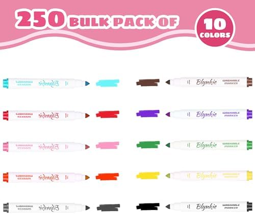 Washable Markers Bulk, Bulk Pack of 250 in 10 Vibrant Colors, Broad Line Conical Tip Markers for Classroom School for students adults drawing and crafts - Perfect for Kids' Classrooms & Teachers