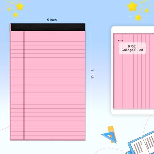 6 pcs Note Pads Legal Pads 5x8, Notebook College Ruled, Colored Notepads