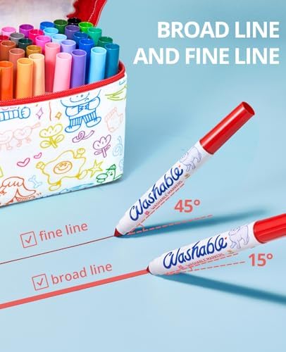 JoyCat 40 Colors Washable Broad Line Markers for Kids with DIY Fabric Bag