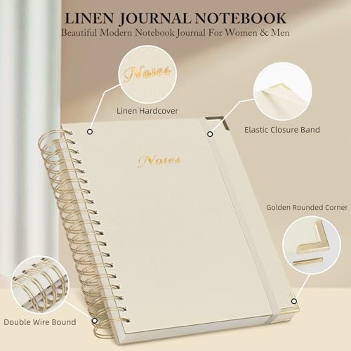 Spiral Notebook Journal, 328 Pages Linen Hardcover College Ruled Notebook, Lined Thick Journals for Women Men, A5 Thick Spiral Journal for Writing, 100GSM Paper, Cute Notebooks for Work School