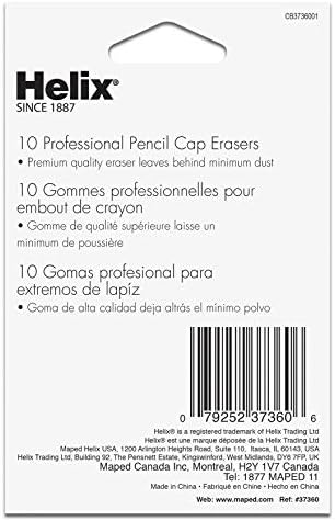 Helix - Professional Pencil Cap Erasers 10ct - Efficient Correction - Durable & Clean - Ideal for Students and Professionals - Latex Free