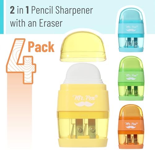 Mr. Pen- Pencil Sharpener & Eraser, 4 Pack