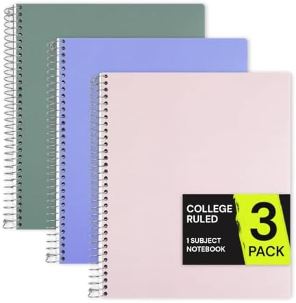 ONAVIA 1 Subject Spiral Notebook College Ruled 3 Pack, 200 Pages