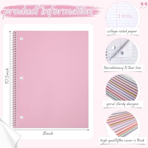 Teling 12 Pcs 1 Subject Spiral Notebook for Work College Ruled 8 x 10 1/2 Inch Spiral Journal Notebook 3 Hole Punched Paper Tear Line 70 Sheets Office School Study Supplies (Fresh Color)