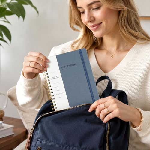 Spiral Notebook - 7.24" x 10" College Ruled Journal with Inner Pockets and 180 Pages, PU Leather Cover Business Journal, Twin-Wire Binding Notebook Perfect for Office & Home School Supplies ReefBlue