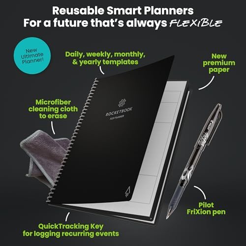 Rocketbook Flex Reusable Planner, Executive Size 6x8.8, Black
