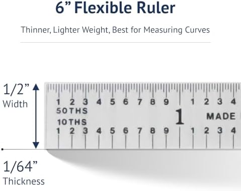 PEC Tools Made in USA Metal Ruler, Decimal/Metric, 6"/150mm, Flexible