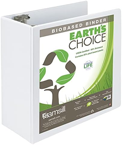 Samsill Plant-Based 5 Inch Durable D- Ring, View Binder, Eco-Friendly, USDA Certified Biobased, White