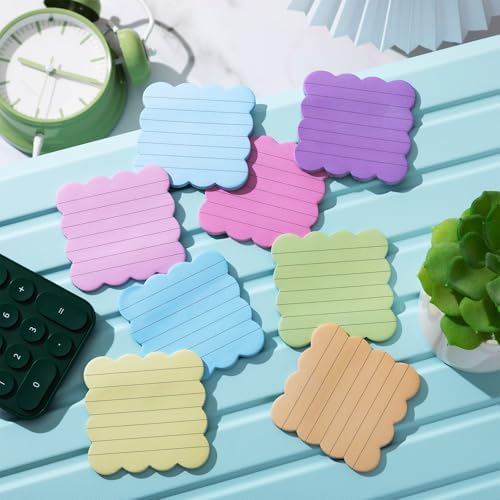 Eaasty 8 Pack Scalloped Sticky Notes Lined 3" X 3" Rainbow Memo Pads