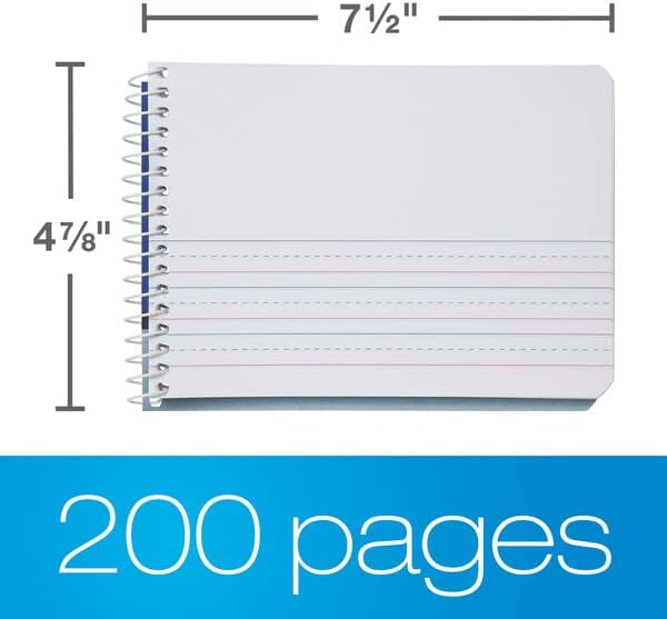 Oxford Jr. Primary Composition Spiral Notebooks, School Supplies, Notebooks for School, 4-7/8 x 7-1/2 Inches, Kids Journal, Pre-K, Grades K-2, 100 Sheets/200 Pages, Red, Yellow, Blue (63885)