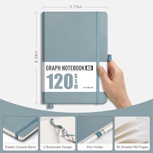 AHGXG Graph Paper Notebook, 120 GSM Paper, 160 Pages, A5 (5.7'' X 8.3'')