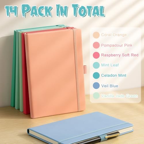 Laumoi 14 Pack Hardcover Lined Journal Notebooks Bulk,Rococo Color,A5