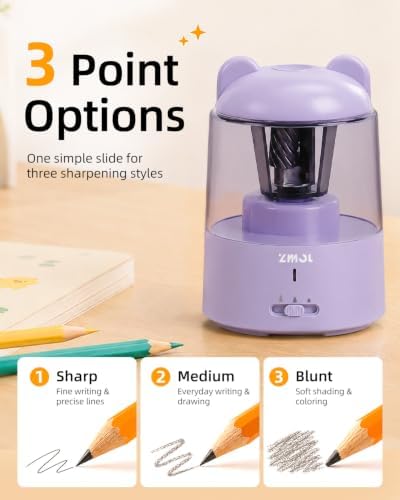 ZMOL Rechargeable Electric Pencil Sharpener for Colored Pencils Purple