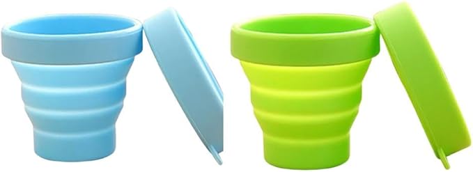 Collapsible Silicone Travel Cup Set, BPA-Free Portable Drinking Cups with Lids, 2-Pack (Yellow - Pink)