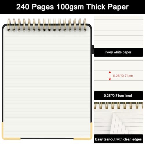 A4 Top Spiral Notebook, Tree Pattern Large Leather Hardcover Left Handed Journal, 240 Pages 100 Gsm Lined Paper Top Bound Steno Pads for Work, School, Travel Writing - Black, 8.5" x 11"