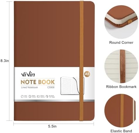 ViVin 3 Pack A5 Hardcover Lined Notebook,192 pg College Ruled 5.5x8.3