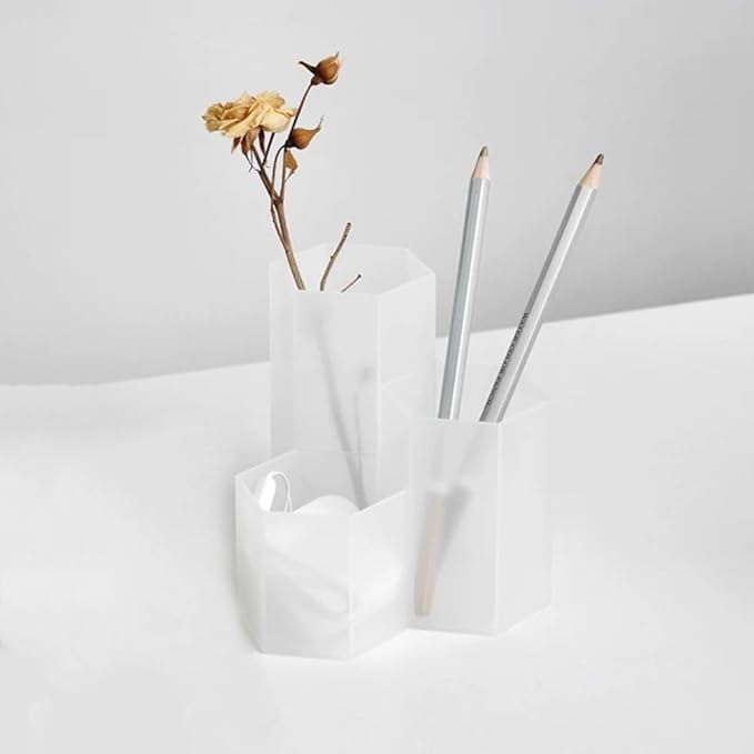 Pen Holder for Desk Pencil Organizer Beige Small Desk Organizer Cute Pen Holder for Office,School and Home (Transparent, Triangular)