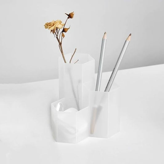 Pen Holder for Desk Pencil Organizer Beige Small Desk Organizer Cute Pen Holder for Office,School and Home (Transparent, Triangular)