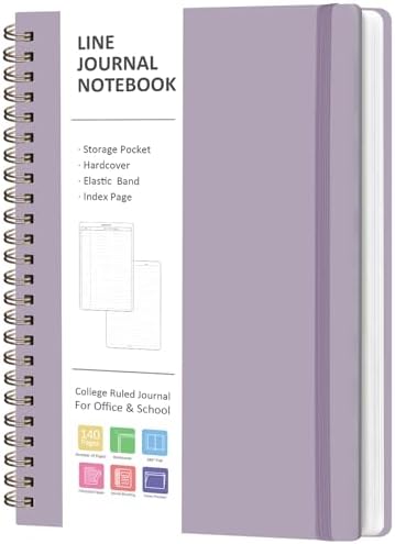 A5 Lined Spiral Journal Notebook, 146 Pages Hardcover Notebook with 100 GSM Thick Paper, Inner Pocket & Elastic Closure, 5.7" x 7.9", Notebooks for Work, School, College, Office, Journaling & Note Taking