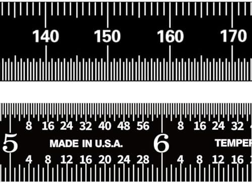 PEC Tools 6"/150mm Black Chrome Metal Ruler, Flexible, English & Metric