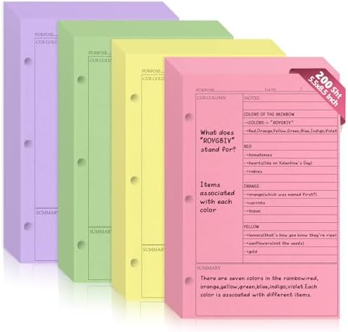 （Half Letter Size）5.5X8.5 Inch 200 Sheets Cornell Notebook Paper College Ruled Notebook Loose Leaf Half Letter Lined Paper 3 Hole Punched Taking System Filler Paper For Office School College Study
