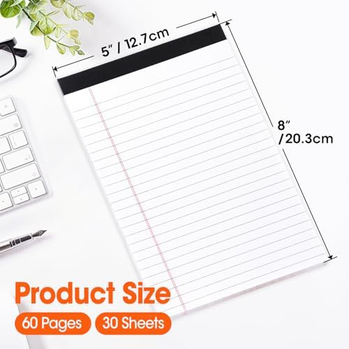 YesBes 16 Pack Note Pads Bulk, Small Legal Pads 5" x 8" Narrow Ruled Lined Writing Pad, 30 Sheets (60 Pages) Notepad for Office Home School, Perforated, Office Supplies