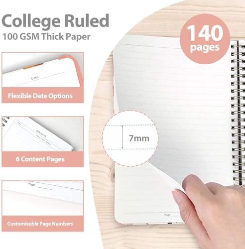 A5 Lined Spiral Journal Notebook, 146 Pages Hardcover Notebook with 100 GSM Thick Paper, Inner Pocket & Elastic Closure, 5.7" x 7.9", Notebooks for Work, School, College, Office, Journaling & Note Taking
