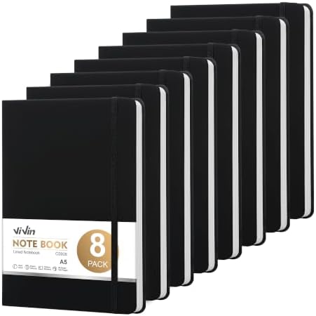 ViVin 8 Pack A5 Hardcover Lined Notebook,192 pg College Ruled 5.5x8.3
