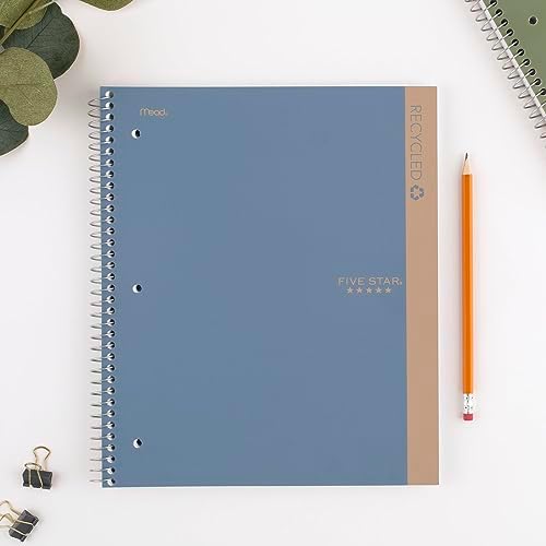 Five Star Spiral Notebook + Study App,1 Subject,Recycled College Ruled Paper,8-1/2" x 11",100 Sheets,Fights Ink Bleed,Includes 3 Colors + 1 Randomly Selected Color (820046-ECM24),4 Count (Pack of 4)
