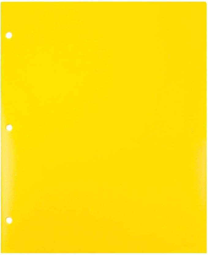 JAM PAPER Heavy Duty Plastic 3 Hole Punch Pocket Folders - Extra Tough School Folders - Yellow - 3/Pack