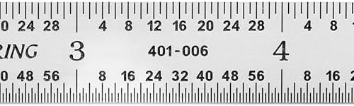 PEC Tools 6" Metal Ruler, Flexible, 4R Graduation, High Accuracy