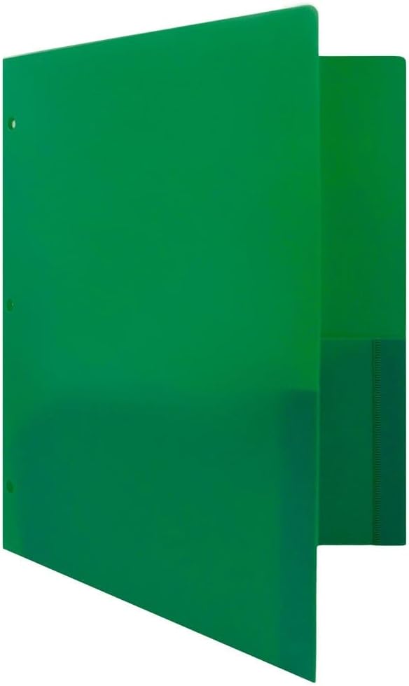 JAM PAPER Heavy Duty Plastic 3 Hole Punch Pocket Folders - Extra Tough School Folders - Green - 24/Pack