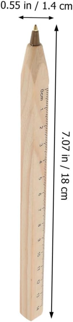 6pcs Black Ballpoint Pens with Wooden Ruler Design, Biodegradable Natural Wood Material, Engravable Signature Pens for Office and Woodwork Marking
