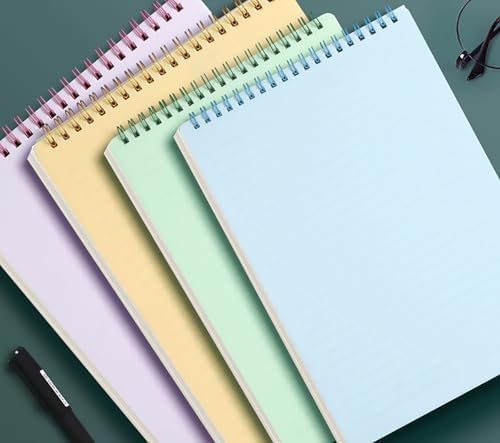 4pcs Steno Spiral Notebooks Top Bound 160 Pages Grid Steno Pads A5 Thick Plastic Covers 5.5x8.3 inch for Writing Notes in Lists, Office, Home (A5 4pcs Grid)