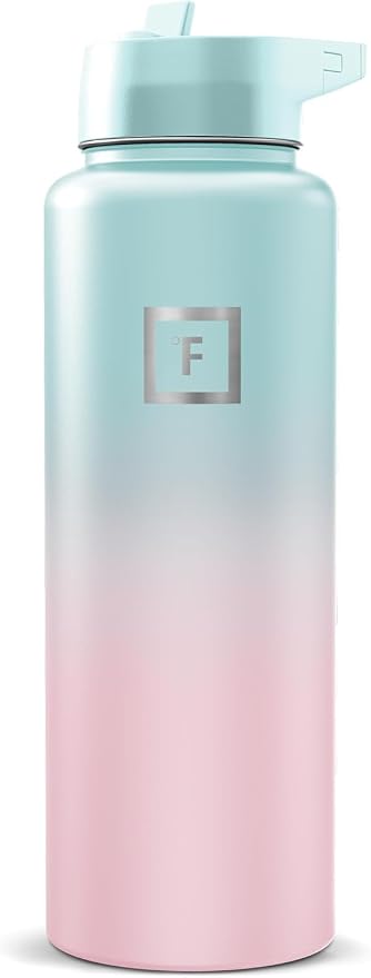 IRON °FLASK 40 oz Wide Mouth Water Bottle with Straw | Insulated Stainless Steel Sports Water Bottle with Leakproof Straw Lid - BPA Free, Cold 24 Hrs, Sweat Free (Bubble Gum)