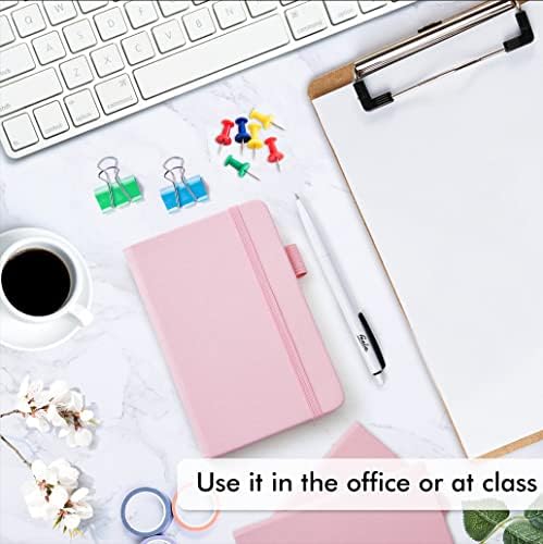 feela 3 Pack Pocket Small Notebook Journals, Mini Cute Memo Notepad Hardcover College Ruled Lined Journals with Pen Holder for Women Girls Office School, with 3 Black Pens, 3.5”x 5.5”, A6, Rose Pink