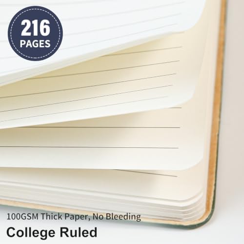 TSFPapier Lined Journal Notebook for Work College Ruled Note Book 5.79"x8.27" A5 PU Leather Daily Journaling 216 Pages for Women Men Writing Home School Supplies Business (Darkgreen/Darkblue)